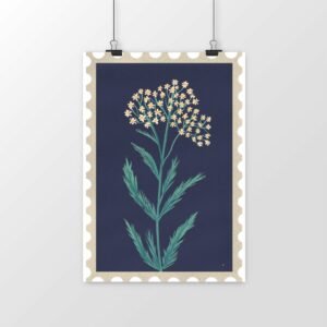 White-Flowered Plant on Dark Background Vertical poster